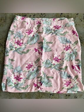 Bermuda Bay A-Line Silk Knee Length Skirt with Tropical Print Size XL